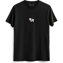 Alfa Tshirt  Animal Inek Resimli Dijital Baskılı Siyah Tshirt