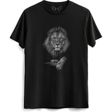 Alfa Tshirt Lion Dijital Baskılı  Siyah Tshirt