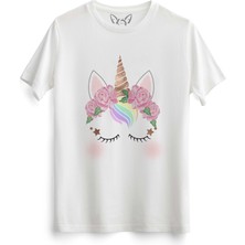 Alfa Tshirt Unicorn Baskılı Çocuk Beyaz Tshirt