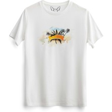 Alfa Tshirt Palmiye Resimli Tasarımlı Baskılı Çocuk Beyaz Tshirt