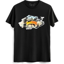 Alfa Tshirt Palmiye Dijital Baskılı Çocuk Siyah Tshirt