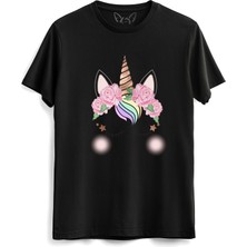 Alfa Tshirt Unıcorn Baskılı Çocuk Siyah Tshirt