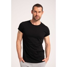 Yüksek Kalite %100 Pamuk Kumaş Arkası Uzun Erkek Tişört, Yuvarlak Yaka Siyah Basic Tshirt Regular