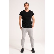 Yüksek Kalite %100 Pamuk Kumaş Arkası Uzun Erkek Tişört, Yuvarlak Yaka Siyah Basic Tshirt Regular