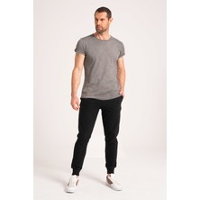 Yüksek Kalite %100 Pamuk Kumaş Arkası Uzun Erkek Tişört, Regular Fit Yağ Yıkama (Dirty Oil) Gri Tshirt