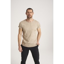 Yüksek Kalite %100 Pamuk Kumaş Arkası Uzun Erkek Tişört, Regular Fit Yağ Yıkama (Dirty Oil) Sand Tshirt NEWCES-5000-SA