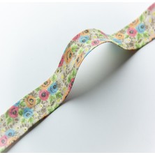 Hobizubi 2 cm Desenli Biye - Fuşya Güller Koton Biye - 5 Metre