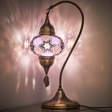 Demmex El Yapımı Çekiç Dövme Gövdeli Mozaik Otantik Renkli Cam Masa Gece Lambası Abajur, 48CM Boy Dövmelikuğu