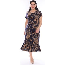 Modayız Desenli Eteği Fırfırlı Büyük Beden Elbise 23C-0951