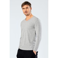 Cacharel 1334 Erkek V Yaka Uzun Kollu T-Shirt - Gri