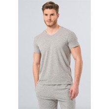 Cacharel 1332 V Yaka Kısa Kollu Erkek T-Shirt - Gri Melanj