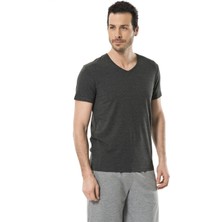 Cacharel 1332 V Yaka Kısa Kollu Erkek T-Shirt - Antrasit Melanj