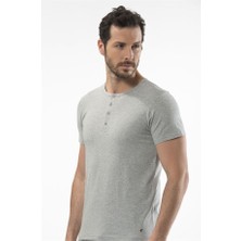 Cacharel 1308 Düğmeli Kısa Kollu Erkek T-Shirt - Gri Melanj