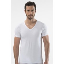 Cacharel 1306 V Yaka Kısa Kollu Erkek T-Shirt - Beyaz