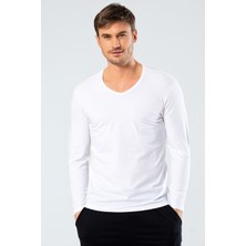 Cacharel 1334 Erkek V Yaka Uzun Kollu T-Shirt - Beyaz