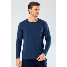 Catherine's Cacharel 1333 Erkek O Yaka Uzun Kollu T-Shirt - Indigo