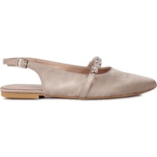 Fitbas 112030 321 Kadın Bej Saten Büyük & Küçük Numara Taşlı Babet