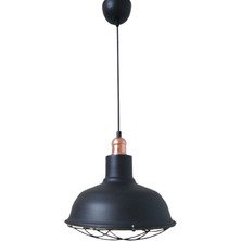 Rys Tasarım Rys Retro Metal Siyah Dekoratif Bakır Duylu Kafesli Siyah Içi Siyah Kafe Mutfak Avize Çap:30 cm