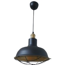 Rys Tasarım Rys Retro Metal Siyah Dekoratif Eskitme Duylu Kafesli Siyah Içi Gold Kafe Mutfak Avize Çap:30 cm