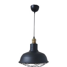 Rys Tasarım Rys Retro Metal Siyah Dekoratif Eskitme Duylu Kafesli Siyah Içi Siyah Kafe Mutfak Avize Çap:30 cm