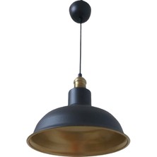 Rys Tasarım Rys Retro Metal Siyah Dekoratif Eskitme Duylu Kafe Siyah Içi Gold Mutfak Avize Çap:30 cm