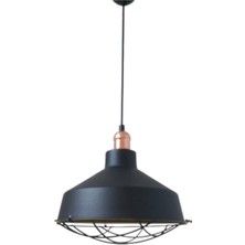 Rys Tasarım Rys Retro Metal Siyah Dekoratif Bakır Duylu Kafesli Siyah Içi Siyah Kafe Mutfak Avize Çap:30 cm