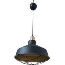 Rys Tasarım Rys Retro Metal Siyah Dekoratif Bakır Duylu Kafesli Siyah Içi Gold Kafe Mutfak Avize Çap:30 cm