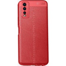 Caseart Vivo Y20 Kılıf Darbe Korumalı Deri Görünümlü Silikon Arka Kapak - Kırmızı