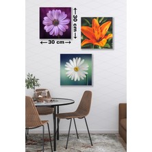 Düş Duvarı 3 Parça Çiçek Desenli Mdf Duvar Tablosu