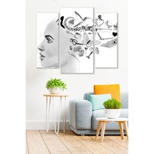 Düş Duvarı 3 Parça Çizim Kadın Yüzü Desenli Mdf Duvar Tablosu