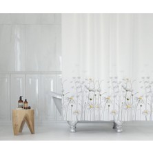 Pimtaş Troopikhome Banyo Perdesi Papatya Çiçek Desen Duş Perde Su Geçirmez Küvet Perde 180X200 Duş Perdesi 12 C-Halkalı 8441 Daisy