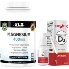 FLX Magnesium Bisglisinat Malat Taurat Glukonat 180 Tablet & Nevfix Vitamin D3 Sıvı Sprey