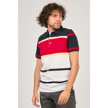 Desen Triko Erkek Polo Yaka Blok Desenli T-Shirt 0249821 Lacivert