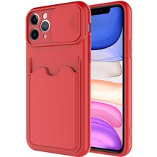 noktaks - Apple iPhone 11 Pro - Kılıf Slayt Sürgülü Kart Bölmeli ​Kartix Kapak - Kırmızı