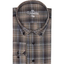 Varetta Erkek Kahverengi Süper Büyük Beden Uzun Kol Yaka Düğmeli Kareli Tek Cepli  Gömlek