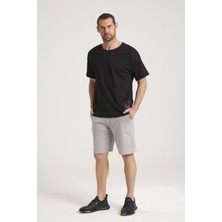 Oversize Yuvarlak Yaka Siyah Erkek Tişört, %100 Pamuk Kumaş Tshirt Etekte Kurukafa