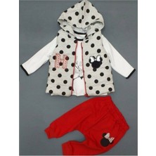 Hippil Baby Kız Bebek 3 Parça Puantiyeli Miki Desenli Yelekli Takım