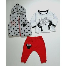 Hippil Baby Kız Bebek 3 Parça Puantiyeli Miki Desenli Yelekli Takım