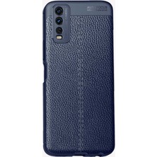Kzy Vivo Y20S Kılıf Darbe Korumalı Deri Görünümlü Silikon Arka Kapak - Lacivert