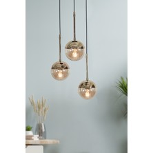 Luzarana Nova 3'lü Gold Siyah Metal Gövde Bal Rengi Camlı Tasarım Lüx Sarkıt Avize