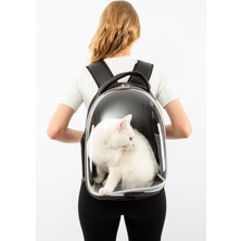 Pet Club Şeffaf Astronot Kedi Köpek Taşıma Çantası - Suni Deri Siyah
