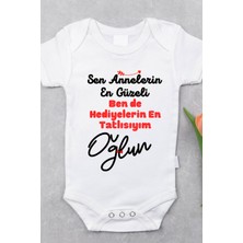 Sen Annelerin En Güzel (Oğlun) Desenli Kısa Kol Body
