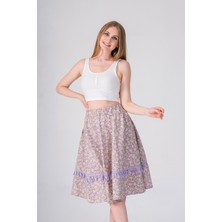 Narina Çıtır Çiçekli Pamuklu Kumaştan Beli Lastikli Astarlı Yazlık Daire Etek