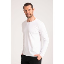 %100 Pamuk Yüksek Kalite Normal Fit Erkek Tişört, Uzun Kollu Beyaz  Erkek Tshirt