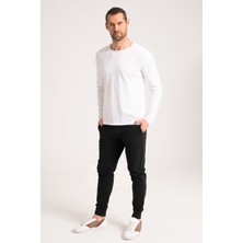 %100 Pamuk Yüksek Kalite Normal Fit Erkek Tişört, Uzun Kollu Beyaz  Erkek Tshirt