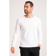 %100 Pamuk Yüksek Kalite Normal Fit Erkek Tişört, Uzun Kollu Beyaz  Erkek Tshirt