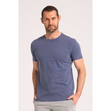 Yuvarlak Yaka Normal Fit Erkek Lacivert Tişört, %100 Pamuk Basic Erkek Tshirt