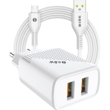 S-Link SL-EC50M 5V 2400MA Micro Usb Şarj Kablosu 2 USB Çıkışlı Hızlı Şarj Adaptörü Android Şarj  ve Data Kablosu
