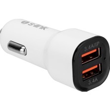 S-Link SL-EC30L iPhone Uyumlu Lightning Kablolu 3.4A 2 USB Beyaz Araç Şarj Cihazı