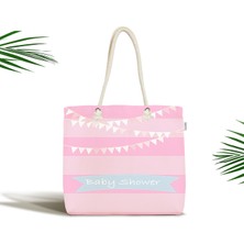 RealHomes Çocuk Çantası - Pembe Çizgili Baby Shower Kumaş Çanta